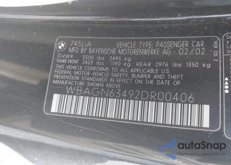 2002 BMW 745Li from USA, damaged, VIN WBAGN63492DR00406
